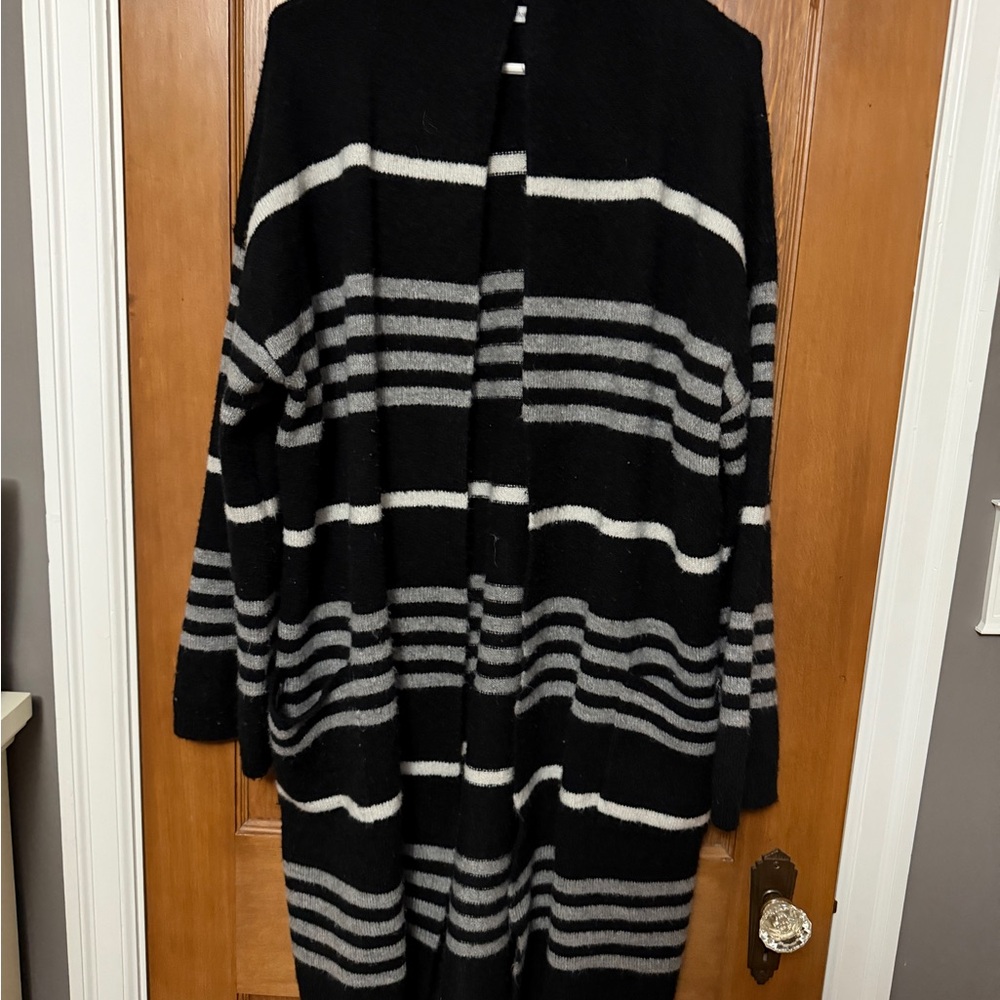 Striped Black and Gray Women's Cardigan